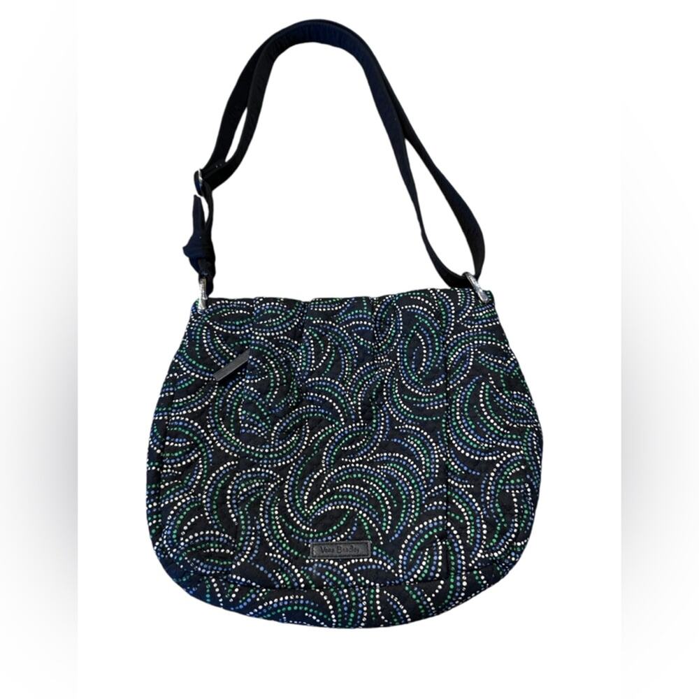 Vera Bradley Hadley Crossbody Bag with Kiev Swirls Black/Green Adjustable Strap - Picture 5 of 9